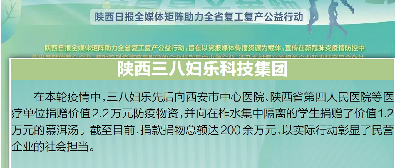 迎著春天奔跑！陜西日報、西安日報等四家主流媒體報道三八婦樂集團(tuán)抗疫行動～